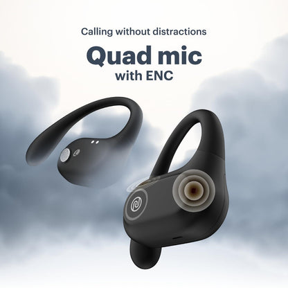 Noise Pure Pods Wireless Open Ear Earbuds with AirWave™ Technology,Up-to 80H Playtime,Quad Mic with ENC,16mm Neodymium Dynamic Driver,Detachable Pure Band,BTv5.3 (Power Black) - Nalanda Enterprises