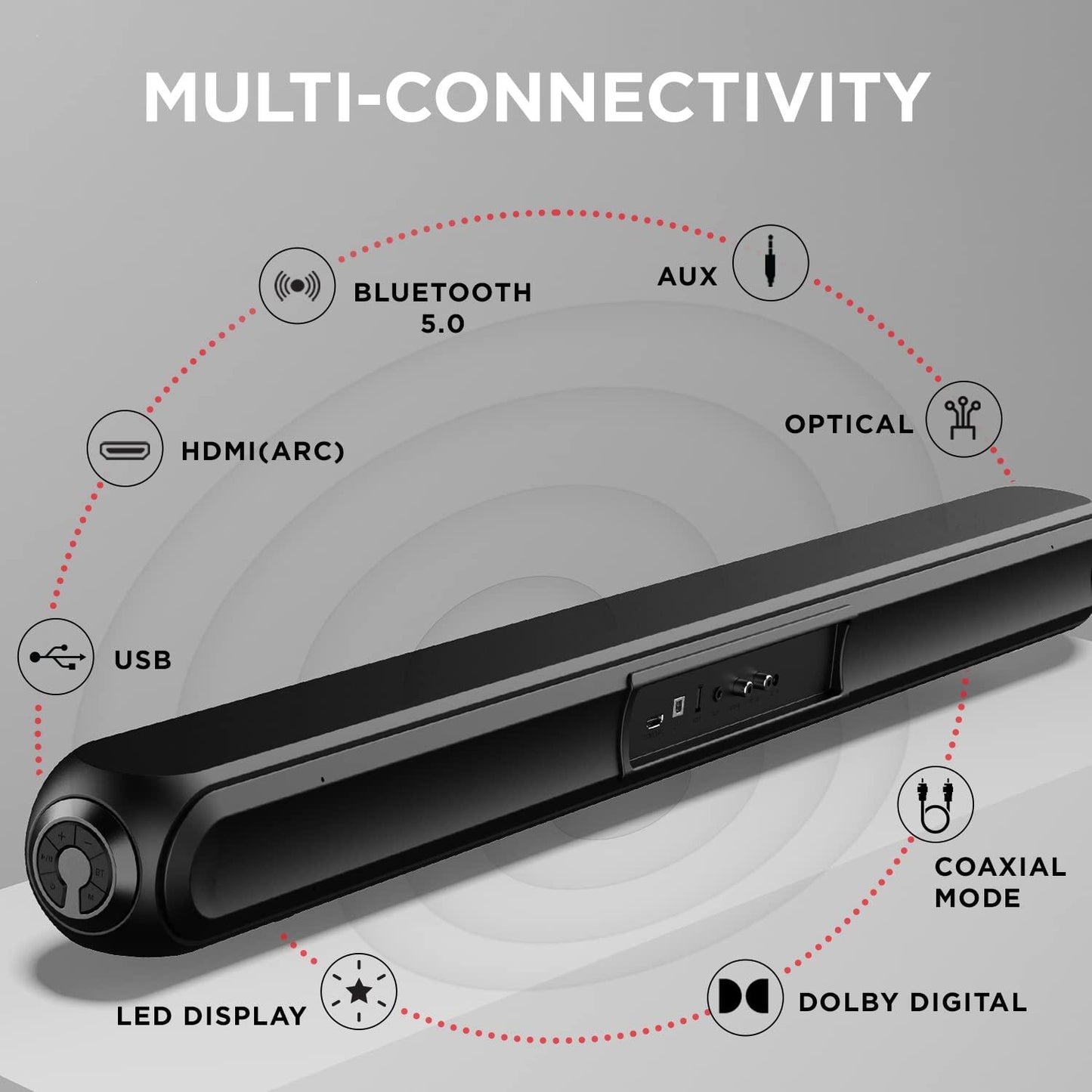 boAt Aavante Bar 1500 2.1 Channel Home Theatre Soundbar with 120W Signature Sound, Wired Subwoofer, Multiple Connectivity Modes, Entertainment EQ Modes and Sleek Finish (Black) - Nalanda Enterprises