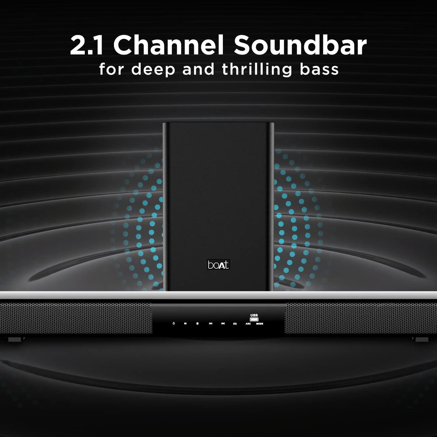 boAt Aavante Bar 1500 2.1 Channel Home Theatre Soundbar with 120W Signature Sound, Wired Subwoofer, Multiple Connectivity Modes, Entertainment EQ Modes and Sleek Finish (Black) - Nalanda Enterprises