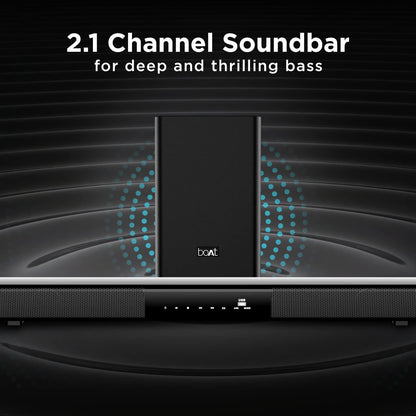 boAt Aavante Bar 1500 2.1 Channel Home Theatre Soundbar with 120W Signature Sound, Wired Subwoofer, Multiple Connectivity Modes, Entertainment EQ Modes and Sleek Finish (Black) - Nalanda Enterprises