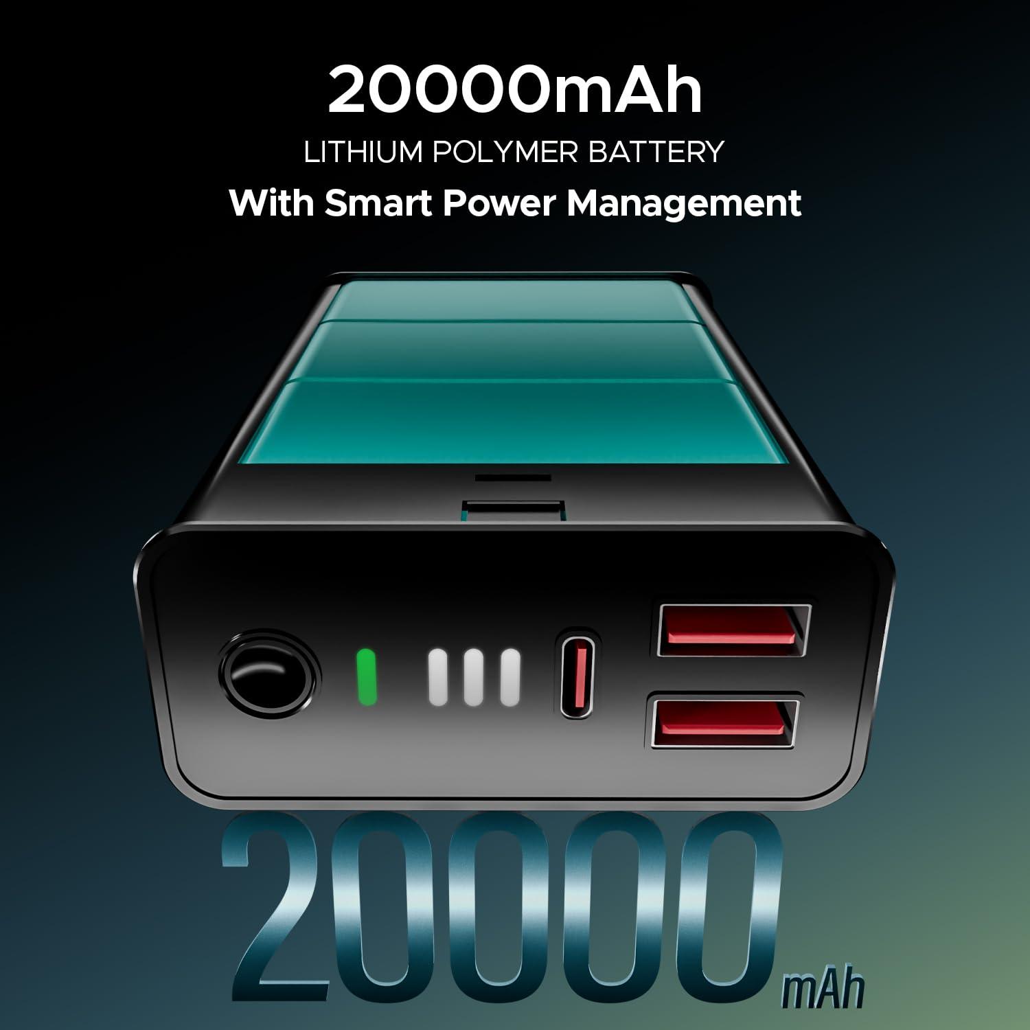 boAt Newly Launched Pocket Energyshroom PB400 Pro 20000mAh | Compact Power Bank w/Type-C Input (2-Way Port), 3X Output Ports,2-Way 22.5W Fast Charging, Pass-Through Charging(Carbon Black) - Nalanda Enterprises