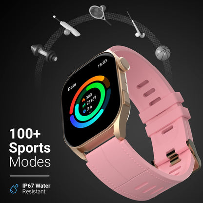 Fire-Boltt Emperor AMOLED 1.96" Display, Bluetooth Calling Smartwatch, AI Voice Assistant, 100+ App Based Sports Modes, Rotating Crown with Always On Display (Pink)