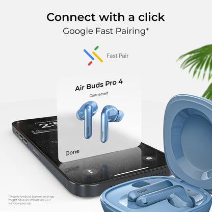 Noise Newly Launched Air Buds Pro 4 in-Ear Truly Wireless Earbuds with Metallic Finish, Hybrid ANC (Upto 40dB), 50H of Playtime, Dual Pairing, Spatial Audio, BT v5.3(Lake Blue) - Nalanda Enterprises