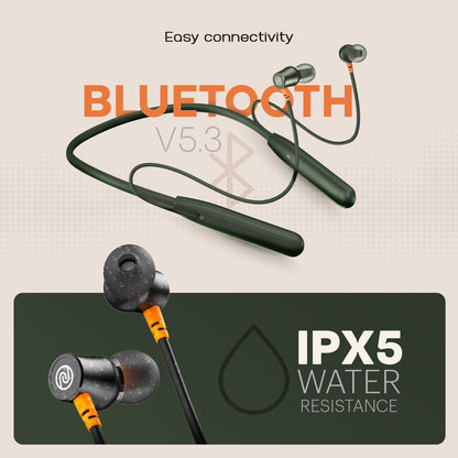 Noise Airwave Bluetooth in Ear Neckband with 50H of Playtime, 3 EQ Modes, ENC for Calling, Low Latency(Upto 50ms), 10mm Driver, BT v5.3(Jet Black) - Nalanda Enterprises