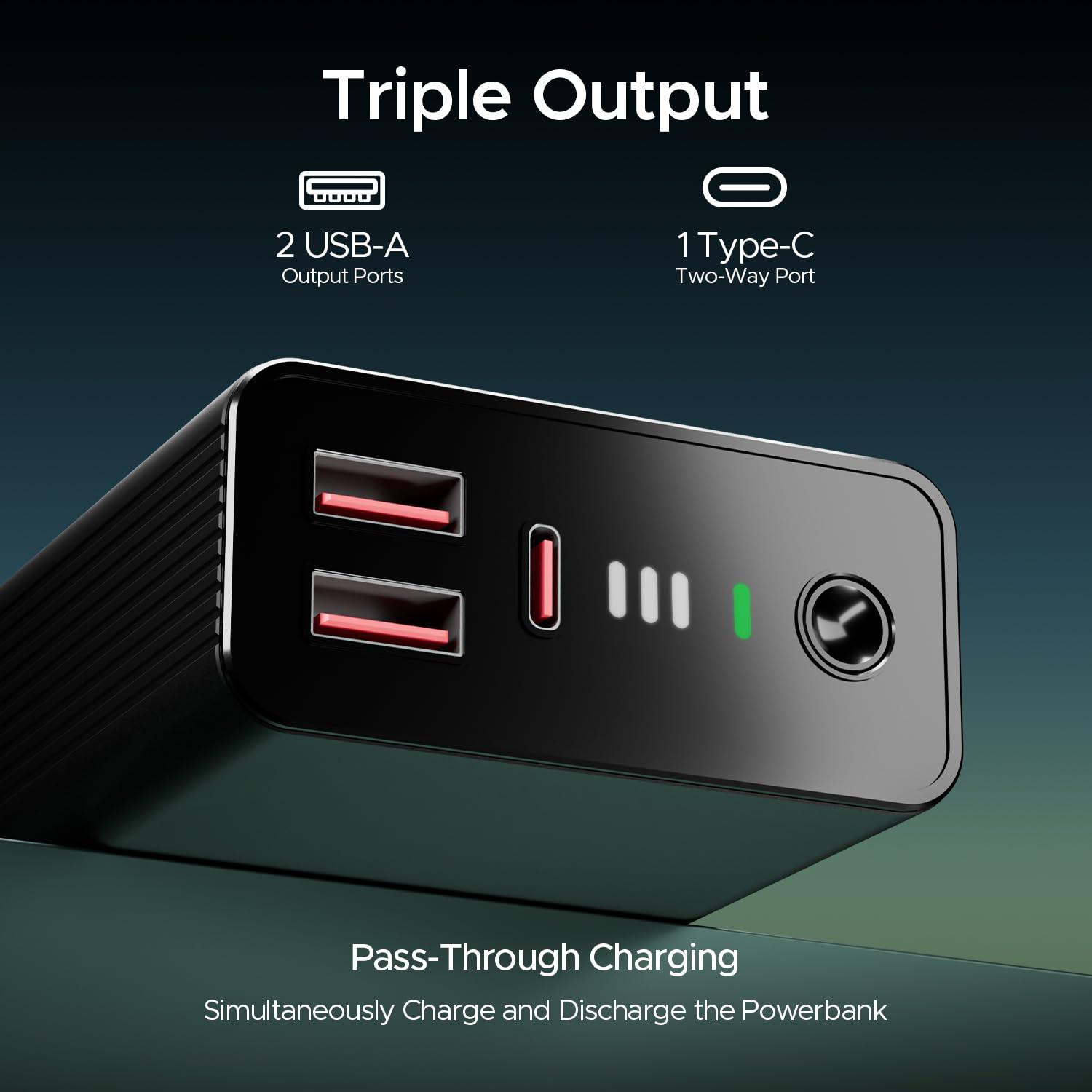 boAt Newly Launched Pocket Energyshroom PB400 Pro 20000mAh | Compact Power Bank w/Type-C Input (2-Way Port), 3X Output Ports,2-Way 22.5W Fast Charging, Pass-Through Charging(Carbon Black) - Nalanda Enterprises