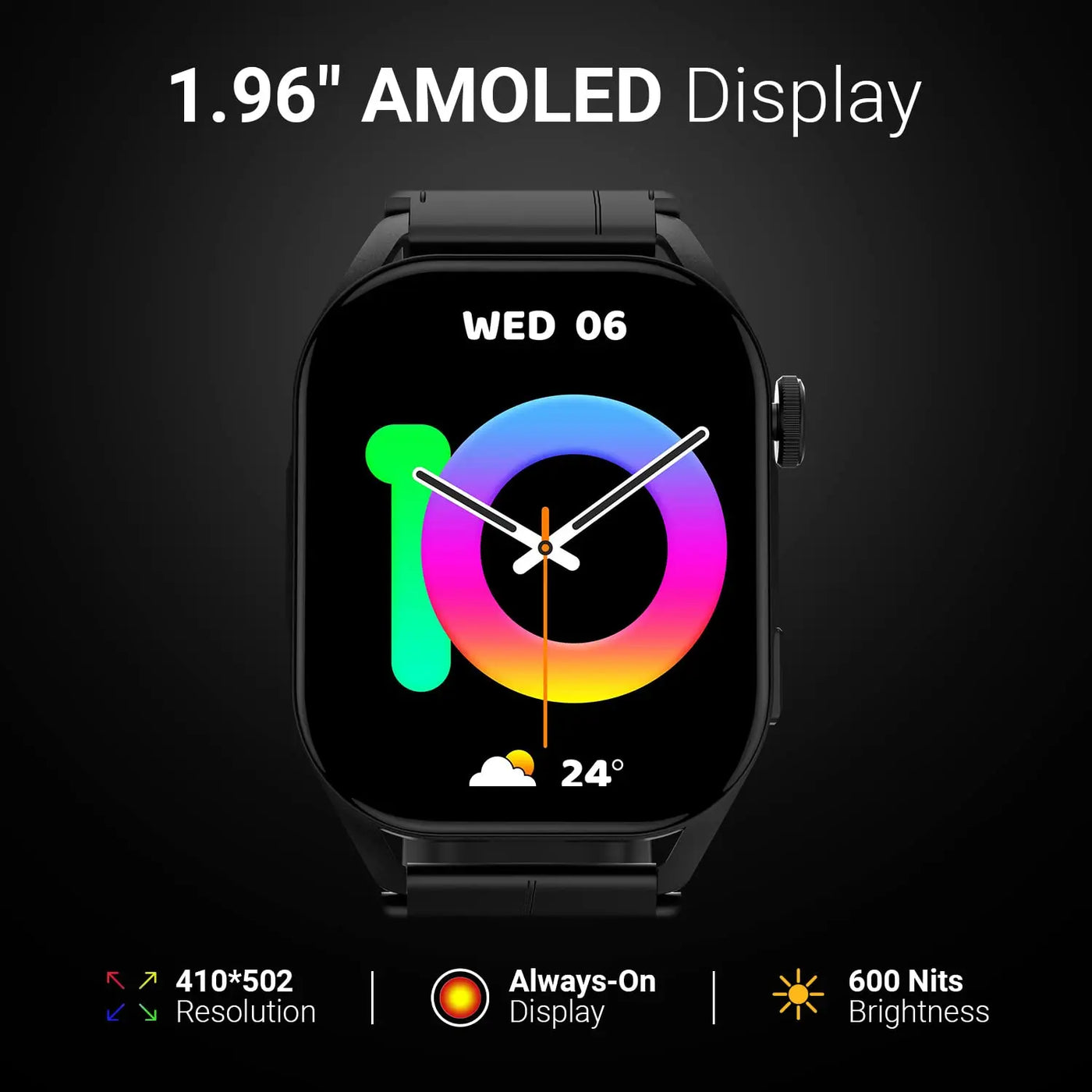 AMOLED smart watch with 1.96-inch display, always-on feature, 410x502 resolution and 600 nits brightness, Nalanda Enterprises corporate gifting India.