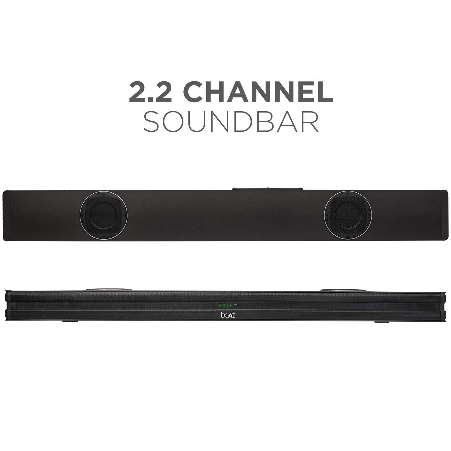boAt Aavante Bar 1500 2.1 Channel Home Theatre Soundbar with 120W Signature Sound, Wired Subwoofer, Multiple Connectivity Modes, Entertainment EQ Modes and Sleek Finish (Black) - Nalanda Enterprises