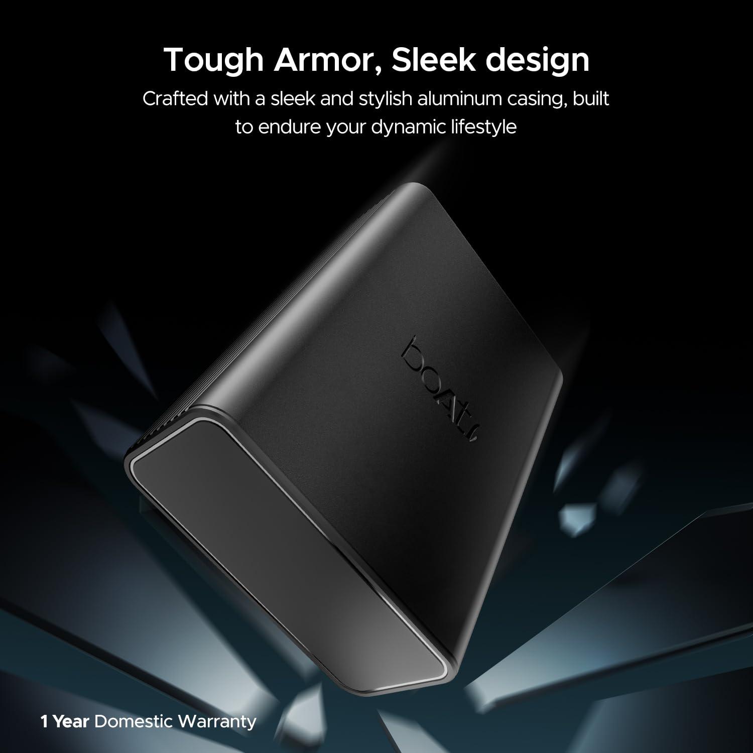 boAt Newly Launched Pocket Energyshroom PB400 Pro 20000mAh | Compact Power Bank w/Type-C Input (2-Way Port), 3X Output Ports,2-Way 22.5W Fast Charging, Pass-Through Charging(Carbon Black) - Nalanda Enterprises