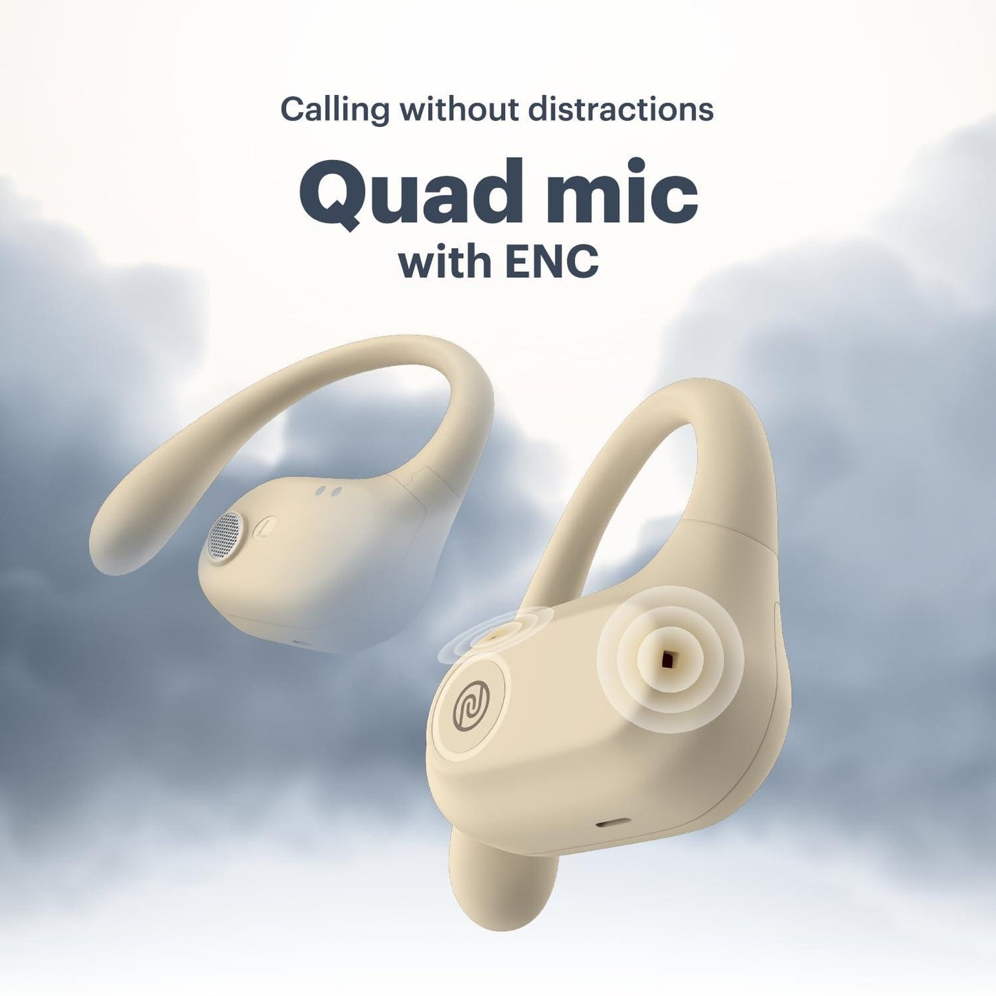 Noise Pure Pods Wireless Open Ear Earbuds with AirWave™ Technology,Up-to 80H Playtime,Quad Mic with ENC,16mm Neodymium Dynamic Driver,Detachable Pure Band,BTv5.3 (Power Black) - Nalanda Enterprises