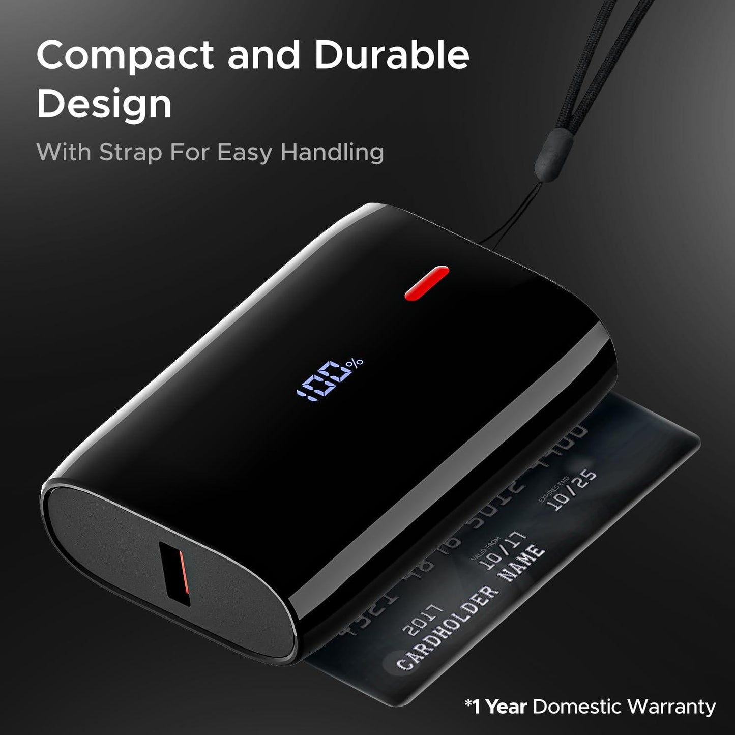 boAt EnergyShroom PB300 Air 10000 mAh 22.5W Pocket Size Power Bank with Compact and Lightweight Design, LED Battery Display, 12 Layer Smart IC Protection & Smart Power Management(Carbon Black) - Nalanda Enterprises
