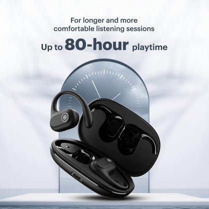 Noise Pure Pods Wireless Open Ear Earbuds with AirWave™ Technology,Up-to 80H Playtime,Quad Mic with ENC,16mm Neodymium Dynamic Driver,Detachable Pure Band,BTv5.3 (Power Black) - Nalanda Enterprises