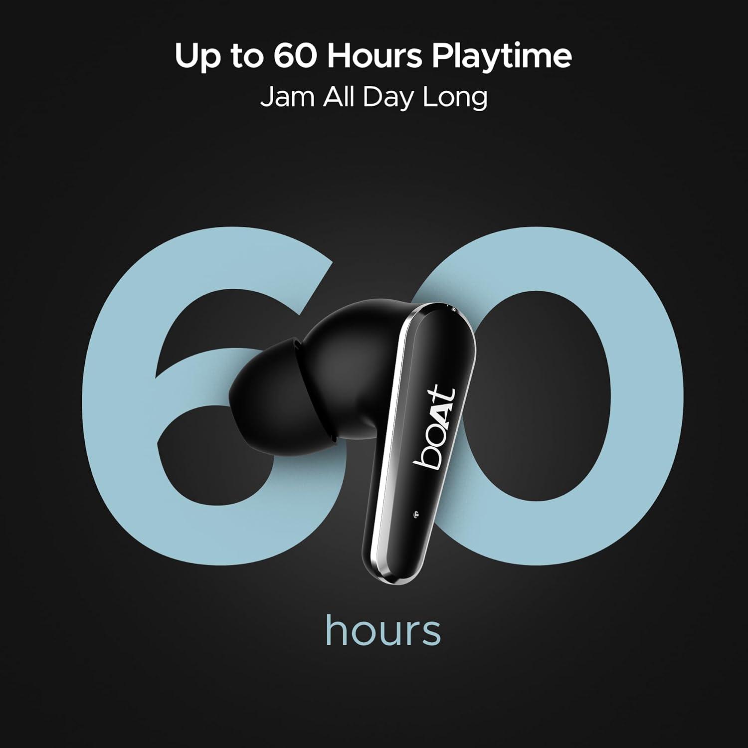 boAt Airdopes 280 ANC Truly Wireless in-Ear Earbuds with 32dB ANC, Ambient Mode, 60HRS Playback, 13mm Drivers, 4 Mics ENx™, in-Ear Detection, ASAP™ Charge,Beast Mode,IPX5 Ear Buds TWS (Active Black) - Nalanda Enterprises