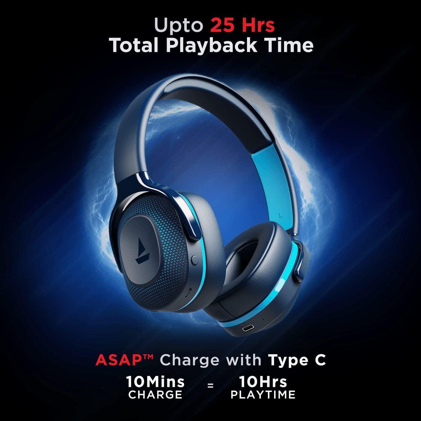 boAt Rockerz 425 Bluetooth Wireless Over Ear Headphones with Mic Signature Sound, Beast Mode for Gaming, Enx Tech, ASAP Charge, 25H Playtime, Bluetooth V5.2 (Active Black) - Nalanda Enterprises