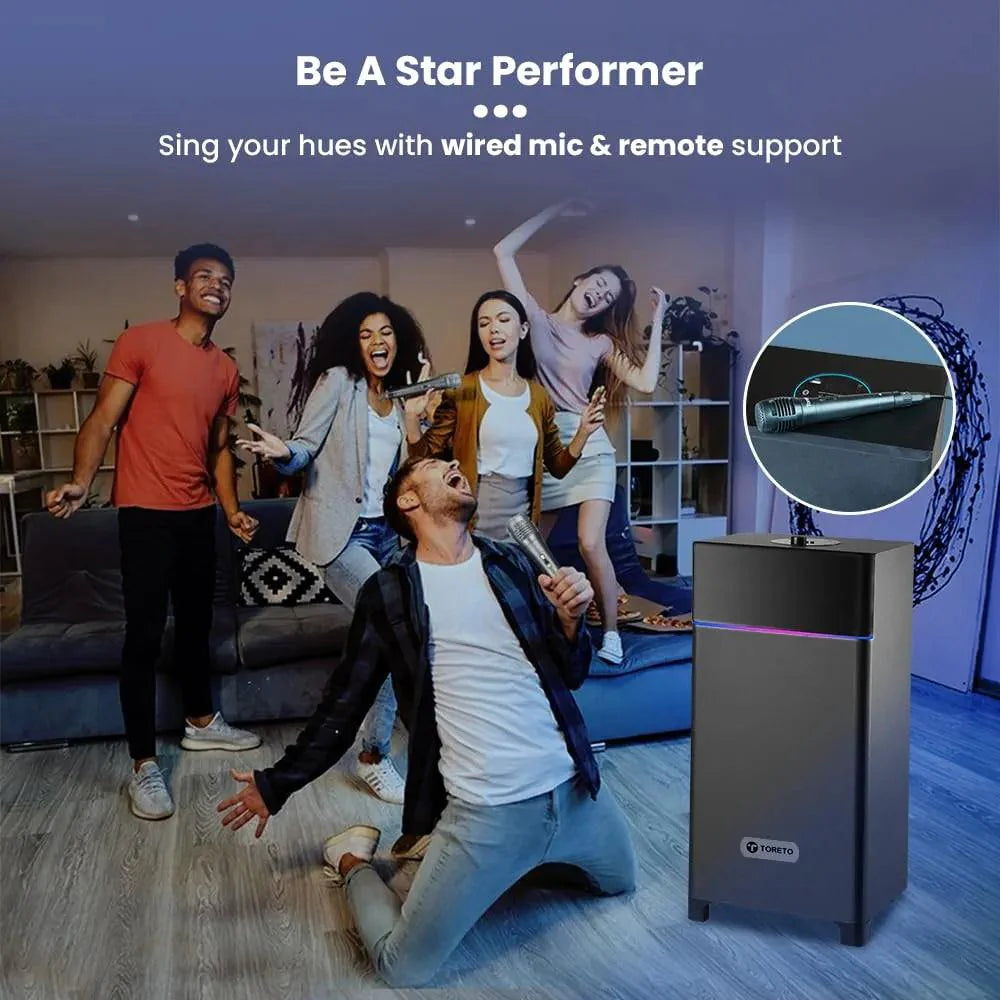 Toreto Party Mini Powerful 70W RMS Home Theater Bluetooth Party Box Party/Home Audio Speaker with High Power Bass, Wired Karaoke Mic, AUX, USB and Dynamic RGB LED - Nalanda Enterprises