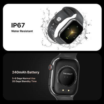 Fire-Boltt Brillia Pro Smart Watch with 51.3mm (2.02 inch) AMOLED Display, Bluetooth Calling, SpO2, Heart Rate Monitoring, 120+ Sports Modes, IP67 Waterproof, Long Battery Life (Black Wave)