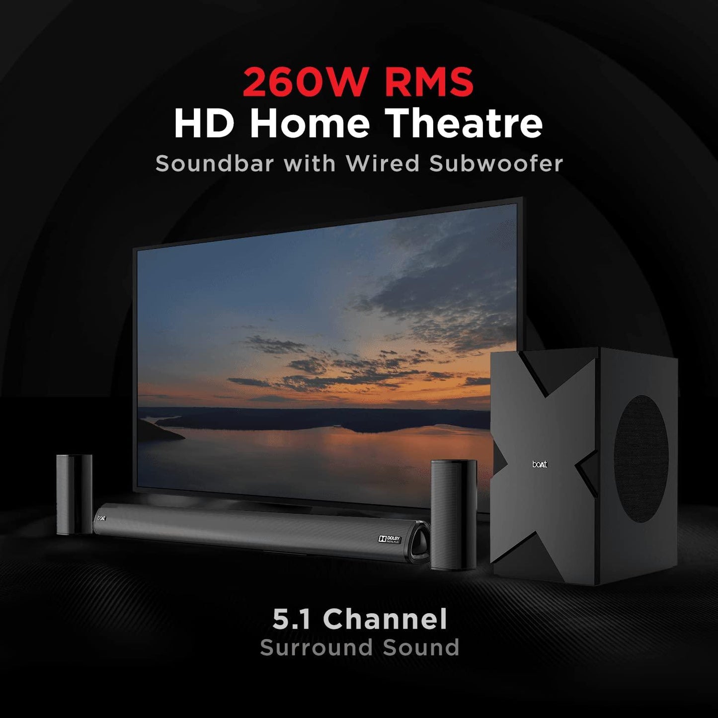 boAt Aavante Bar 1500 2.1 Channel Home Theatre Soundbar with 120W Signature Sound, Wired Subwoofer, Multiple Connectivity Modes, Entertainment EQ Modes and Sleek Finish (Black) - Nalanda Enterprises