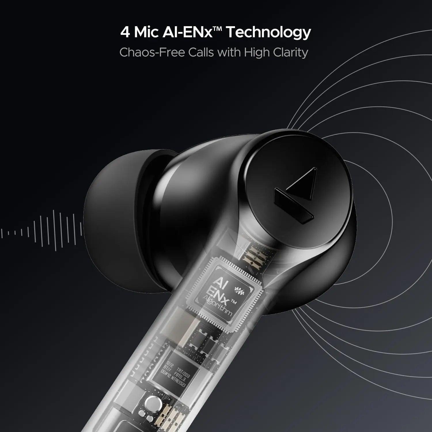 boAt Airdopes 300, Cinematic Spatial Audio, 50HRS Battery, 4Mic AI ENx, Fast Charge, App Support, Low Latency, IPX4, v5.3 Bluetooth Earbuds, TWS Ear Buds Wireless Earphones with mic - Nalanda Enterprises
