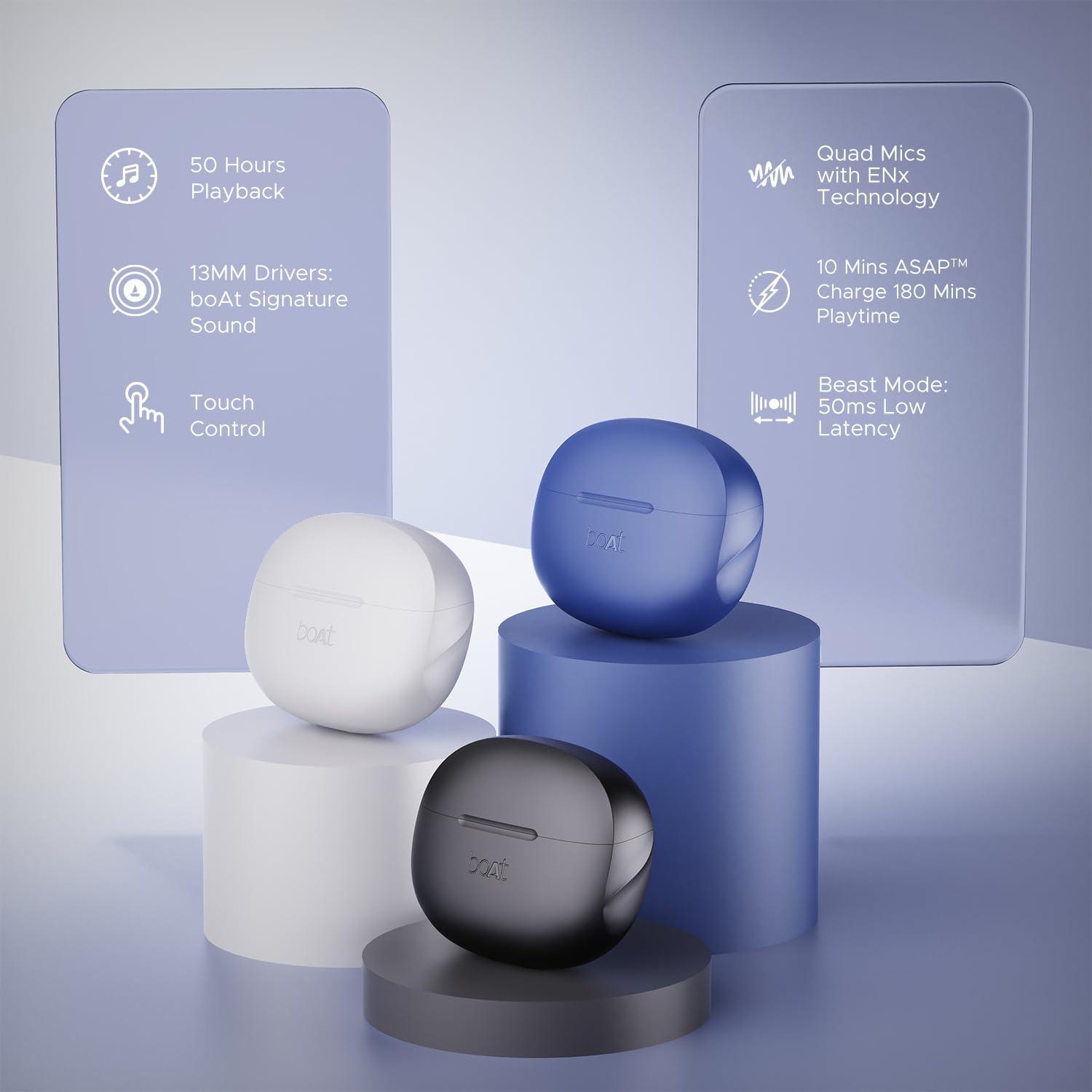 boAt Airdopes 170 TWS Earbuds with 50H Playtime, Quad Mics ENx™ Tech, Low Latency Mode, 13mm Drivers, ASAP™ Charge, IPX4, IWP™, Touch Controls & BT v5.3(Tranquil Blue) - Nalanda Enterprises