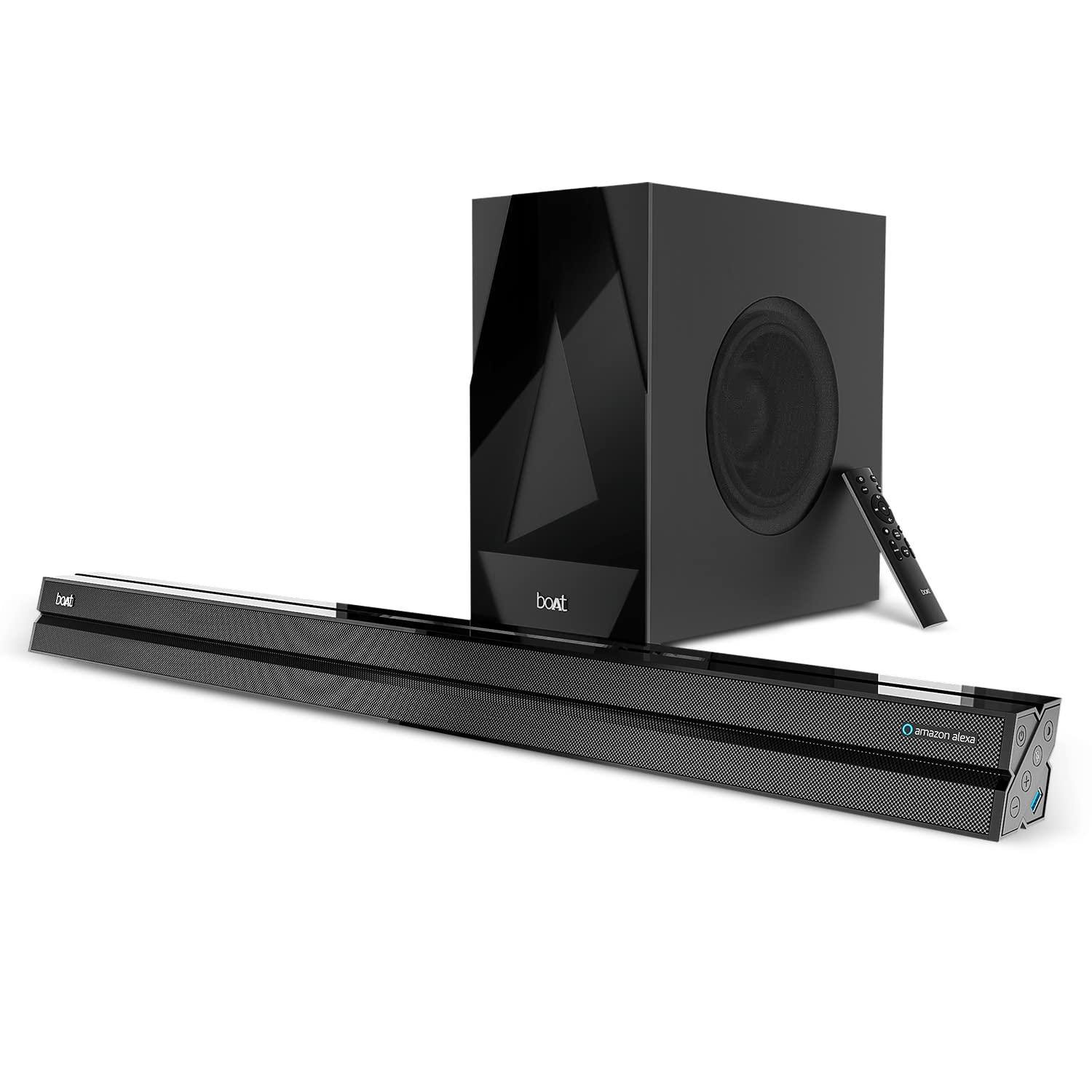 boAt Aavante Bar 1500 2.1 Channel Home Theatre Soundbar with 120W Signature Sound, Wired Subwoofer, Multiple Connectivity Modes, Entertainment EQ Modes and Sleek Finish (Black) - Nalanda Enterprises