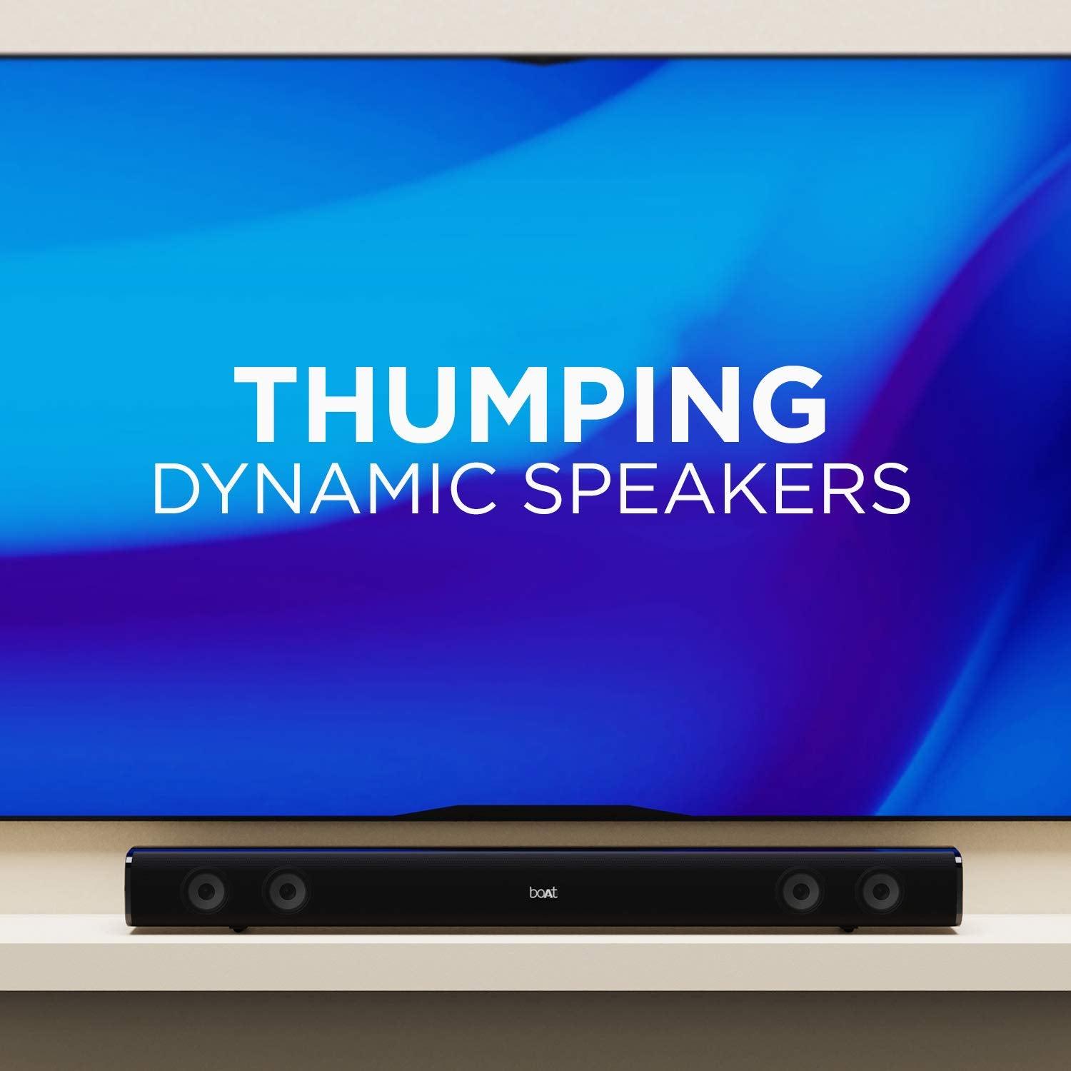boAt Aavante Bar 1500 2.1 Channel Home Theatre Soundbar with 120W Signature Sound, Wired Subwoofer, Multiple Connectivity Modes, Entertainment EQ Modes and Sleek Finish (Black) - Nalanda Enterprises