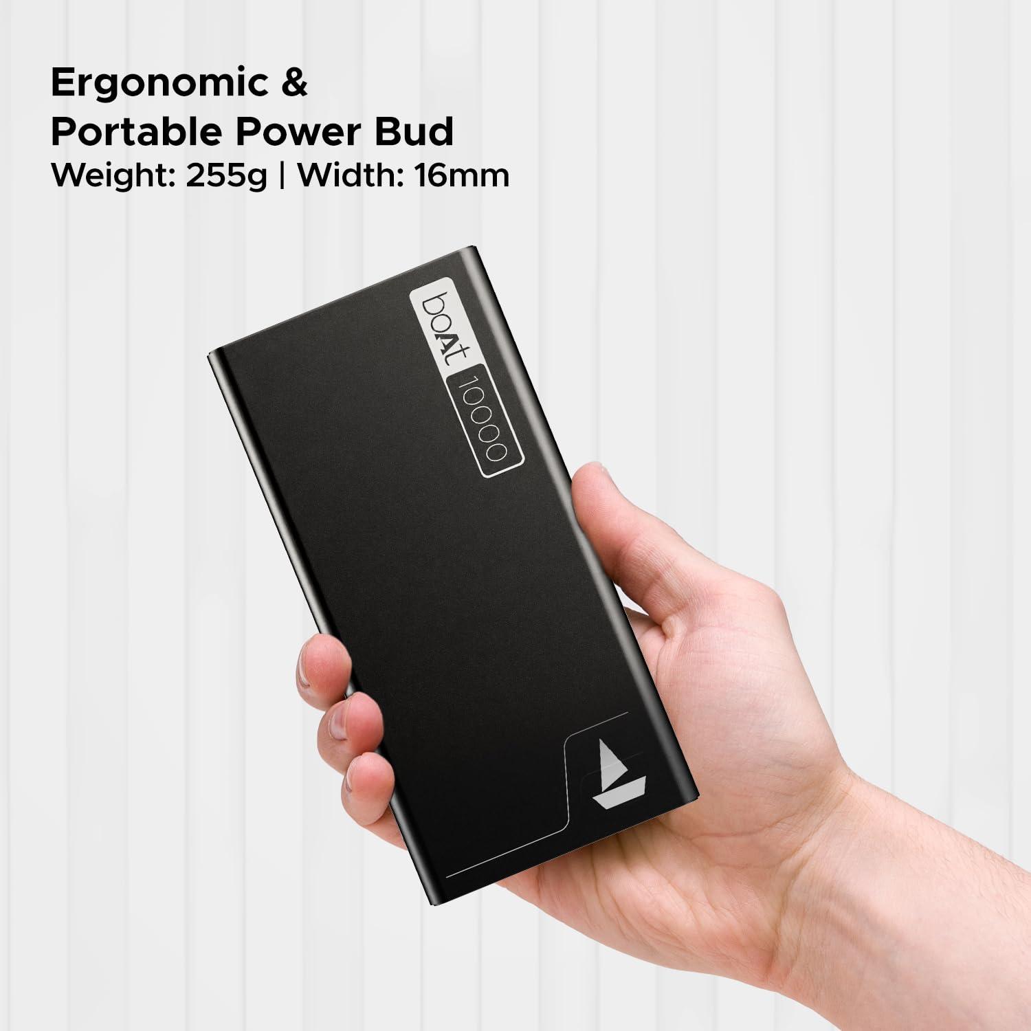 boAt EnergyShroom PB300 Air 10000 mAh 22.5W Pocket Size Power Bank with Compact and Lightweight Design, LED Battery Display, 12 Layer Smart IC Protection & Smart Power Management(Carbon Black) - Nalanda Enterprises