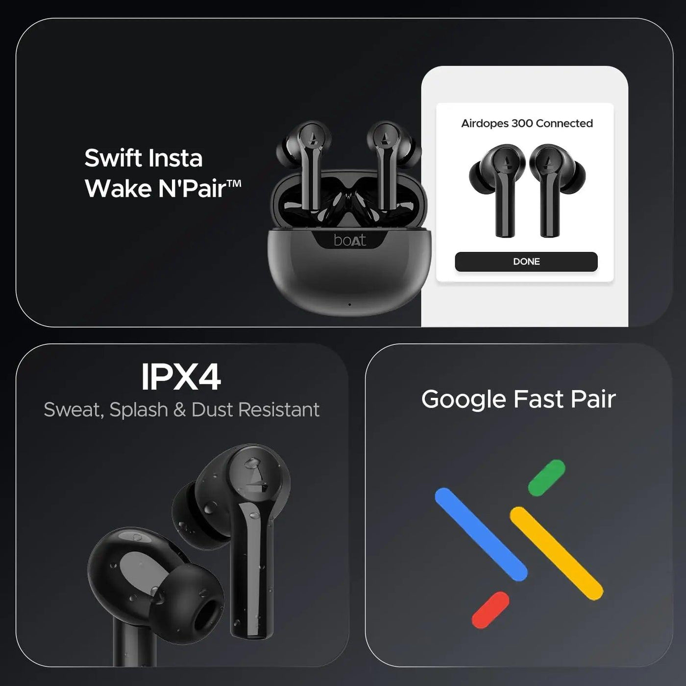 boAt Airdopes 300, Cinematic Spatial Audio, 50HRS Battery, 4Mic AI ENx, Fast Charge, App Support, Low Latency, IPX4, v5.3 Bluetooth Earbuds, TWS Ear Buds Wireless Earphones with mic - Nalanda Enterprises