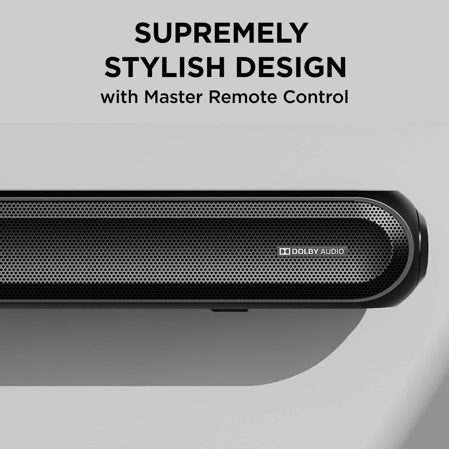 boAt Aavante Bar 1500 2.1 Channel Home Theatre Soundbar with 120W Signature Sound, Wired Subwoofer, Multiple Connectivity Modes, Entertainment EQ Modes and Sleek Finish (Black) - Nalanda Enterprises