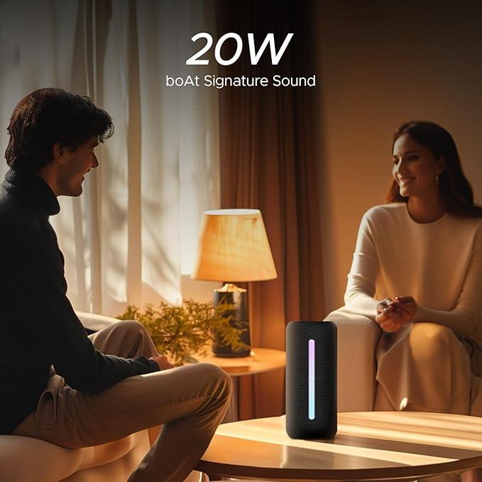 boAt Stone Spinx Pro Bluetooth Speaker with 20 W RMS Sound, Up to 8 hrs of Playtime, BTv5.0, Built-in Mic, RGB LEDs, TWS Feature, TF Card, AUX Port & USB Type-C Port - Nalanda Enterprises