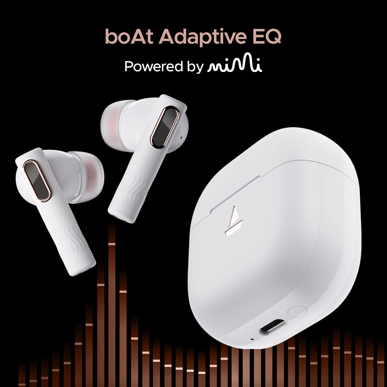 boAt Nirvana Nebula Truly Wireless in Ear Ear Buds w/Dolby Audio, ANC(Upto 35dB), 50 HRS Playback,6-Mic AI-ENx™,ASAP™ Charge,in Ear Detection & Hearables App Support(Celestial White) - Nalanda Enterprises
