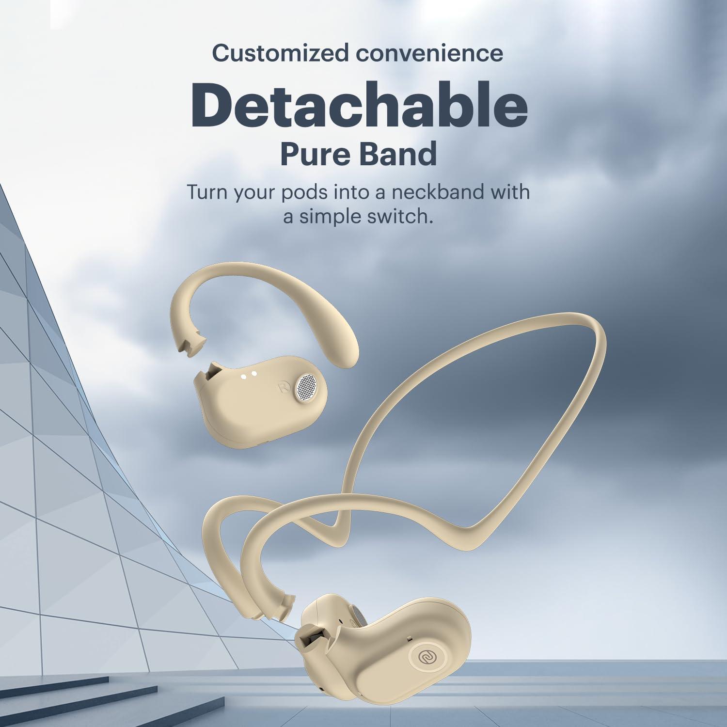 Noise Pure Pods Wireless Open Ear Earbuds with AirWave™ Technology,Up-to 80H Playtime,Quad Mic with ENC,16mm Neodymium Dynamic Driver,Detachable Pure Band,BTv5.3 (Power Black) - Nalanda Enterprises