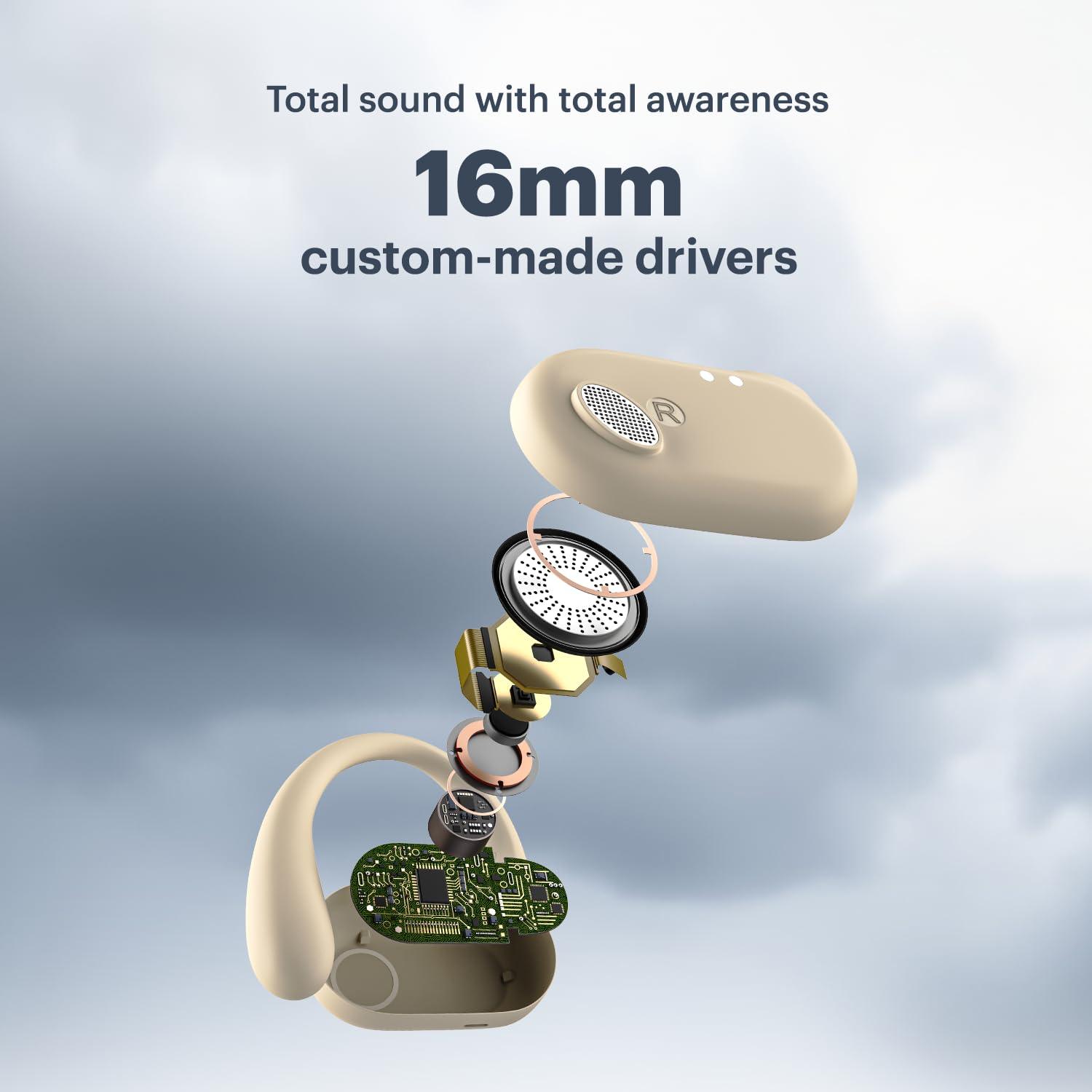 Noise Pure Pods Wireless Open Ear Earbuds with AirWave™ Technology,Up-to 80H Playtime,Quad Mic with ENC,16mm Neodymium Dynamic Driver,Detachable Pure Band,BTv5.3 (Power Black) - Nalanda Enterprises