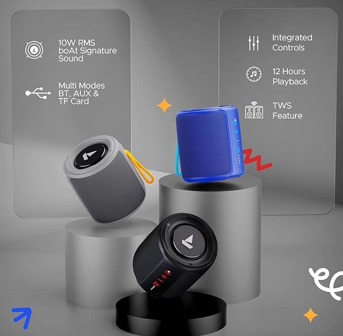boAt Stone 352 Bluetooth Speaker with 10W RMS Stereo Sound, IPX7 Water Resistance, TWS Feature, Up to 12H Total Playtime, Multi-Compatibility Modes and Type-C Charging - Nalanda Enterprises