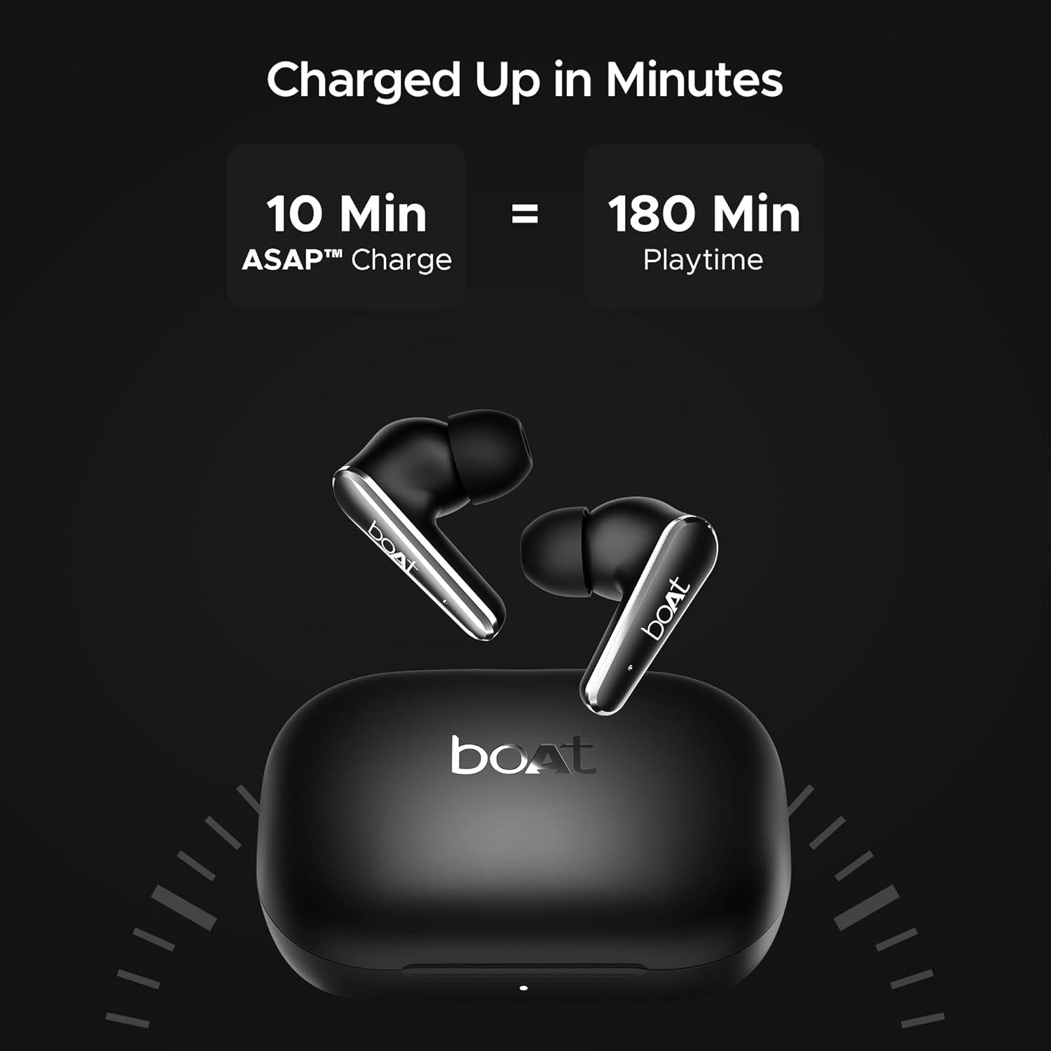 boAt Airdopes 280 ANC Truly Wireless in-Ear Earbuds with 32dB ANC, Ambient Mode, 60HRS Playback, 13mm Drivers, 4 Mics ENx™, in-Ear Detection, ASAP™ Charge,Beast Mode,IPX5 Ear Buds TWS (Active Black) - Nalanda Enterprises