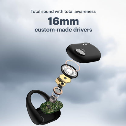 Noise Pure Pods Wireless Open Ear Earbuds with AirWave™ Technology,Up-to 80H Playtime,Quad Mic with ENC,16mm Neodymium Dynamic Driver,Detachable Pure Band,BTv5.3 (Power Black) - Nalanda Enterprises