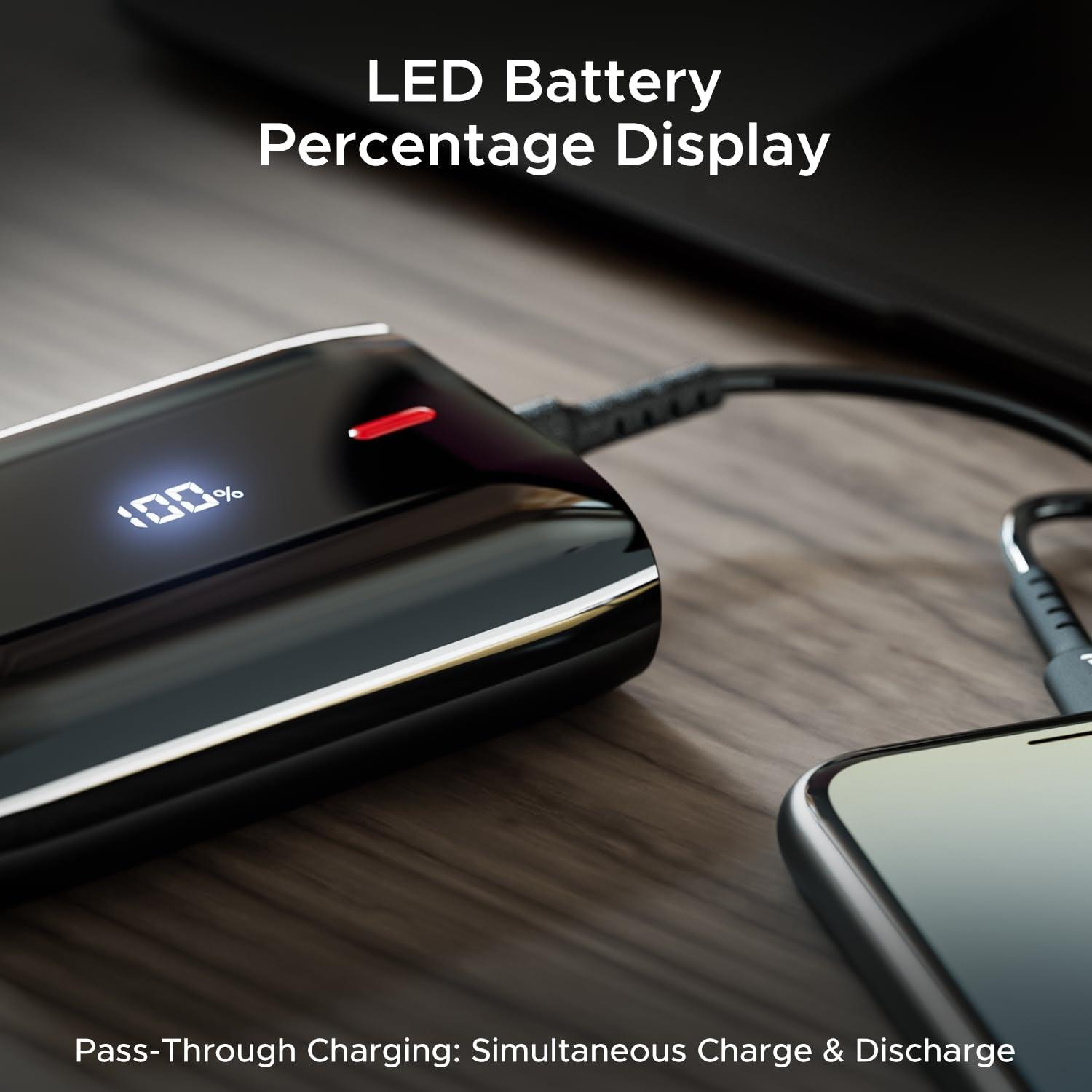 boAt EnergyShroom PB300 Air 10000 mAh 22.5W Pocket Size Power Bank with Compact and Lightweight Design, LED Battery Display, 12 Layer Smart IC Protection & Smart Power Management(Carbon Black) - Nalanda Enterprises