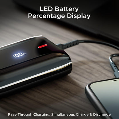 boAt EnergyShroom PB300 Air 10000 mAh 22.5W Pocket Size Power Bank with Compact and Lightweight Design, LED Battery Display, 12 Layer Smart IC Protection & Smart Power Management(Carbon Black) - Nalanda Enterprises