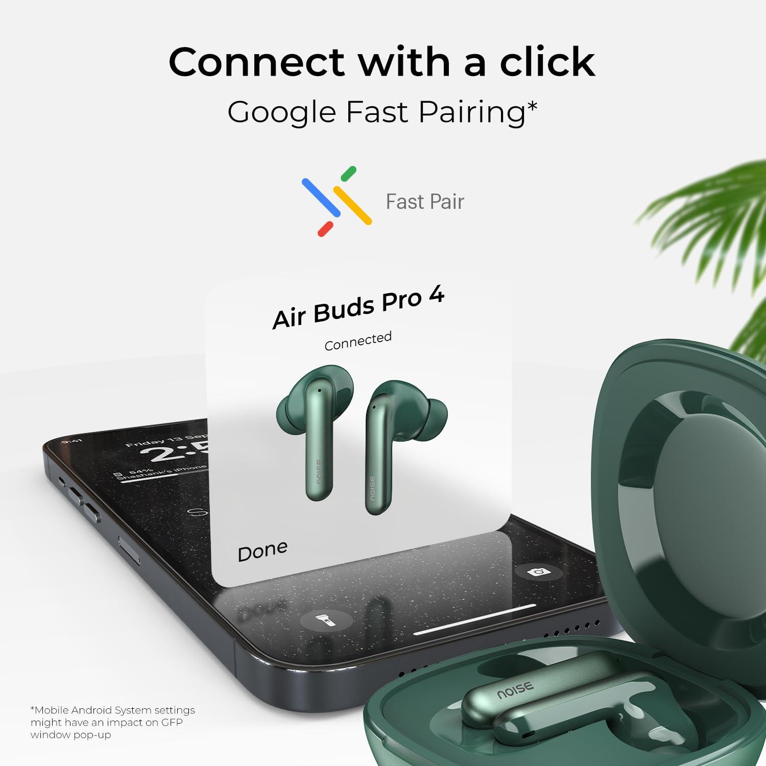 Noise Newly Launched Air Buds Pro 4 in-Ear Truly Wireless Earbuds with Metallic Finish, Hybrid ANC (Upto 40dB), 50H of Playtime, Dual Pairing, Spatial Audio, BT v5.3(Lake Blue) - Nalanda Enterprises