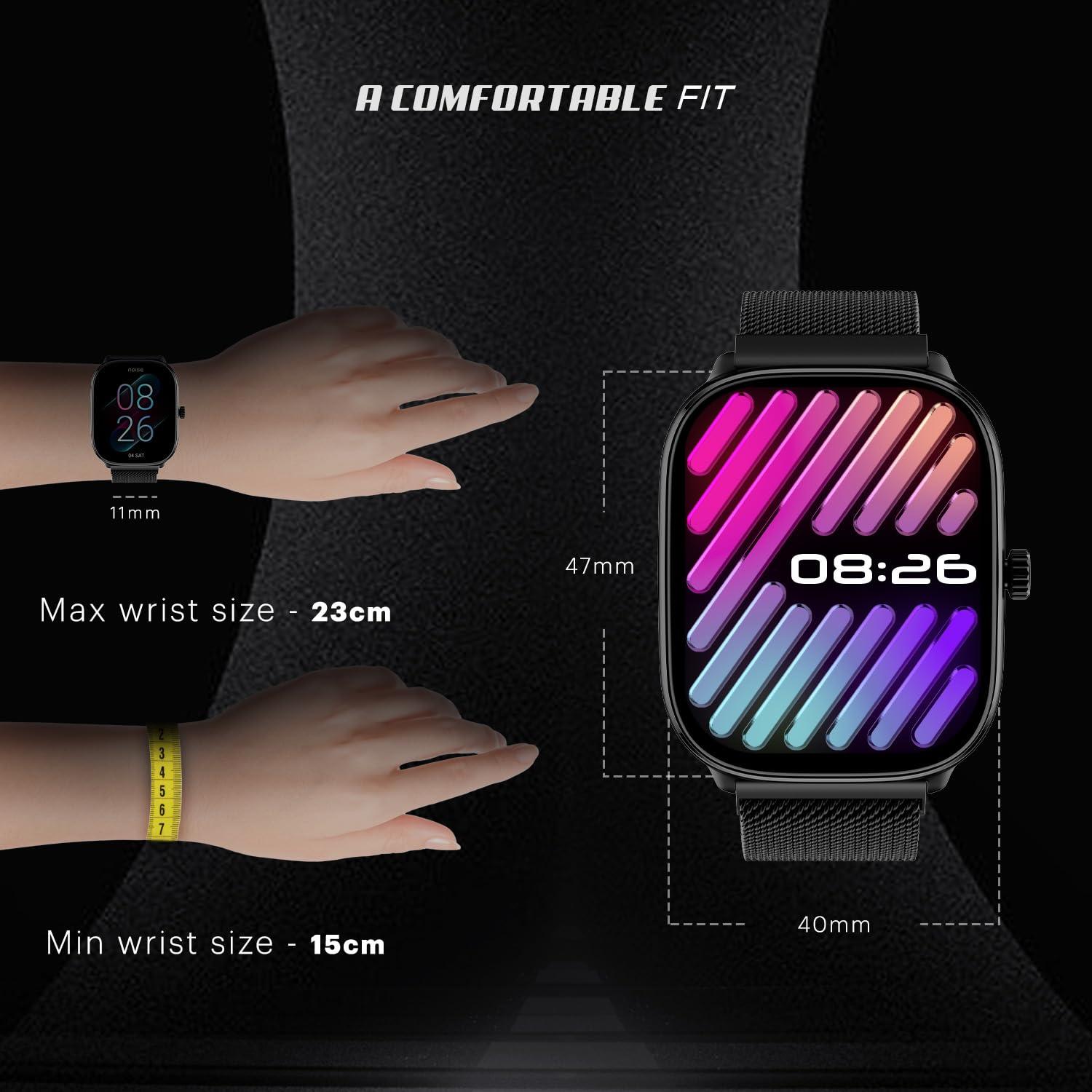 Noise New Macro Smart Watch with 2.0” HD Display,Metallic Finish BT Calling, Functional Crown, 7 Days Battery Life, Sleep Tracking, 200+ Watch Faces (Elite Black) - Nalanda Enterprises