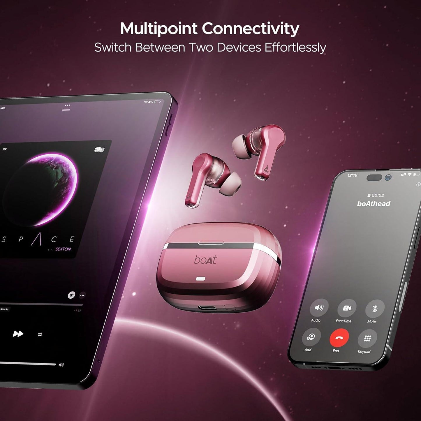 boAt Nirvana Space Truly Wireless in-Ear Earbuds w/ 360º Spatial Audio, ANC (~32dB),100HRS Playback,4 Mics w/AI-ENx™,in-Ear Detection,DLC Drivers, Multipoint Connectivity Ear Buds TWS (Cosmic Black) - Nalanda Enterprises