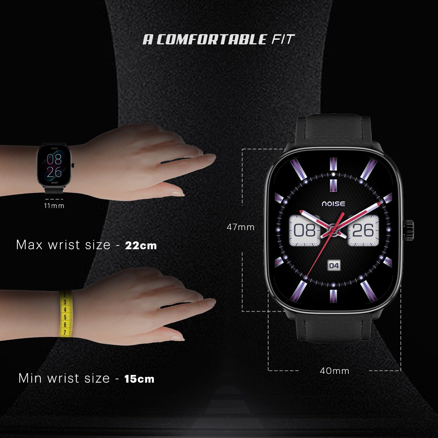 Noise New Macro Smart Watch with 2.0” HD Display,Metallic Finish BT Calling, Functional Crown, 7 Days Battery Life, Sleep Tracking, 200+ Watch Faces (Elite Black) - Nalanda Enterprises