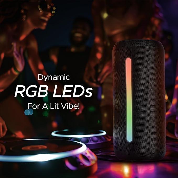 boAt Stone Spinx Pro Bluetooth Speaker with 20 W RMS Sound, Up to 8 hrs of Playtime, BTv5.0, Built-in Mic, RGB LEDs, TWS Feature, TF Card, AUX Port & USB Type-C Port - Nalanda Enterprises