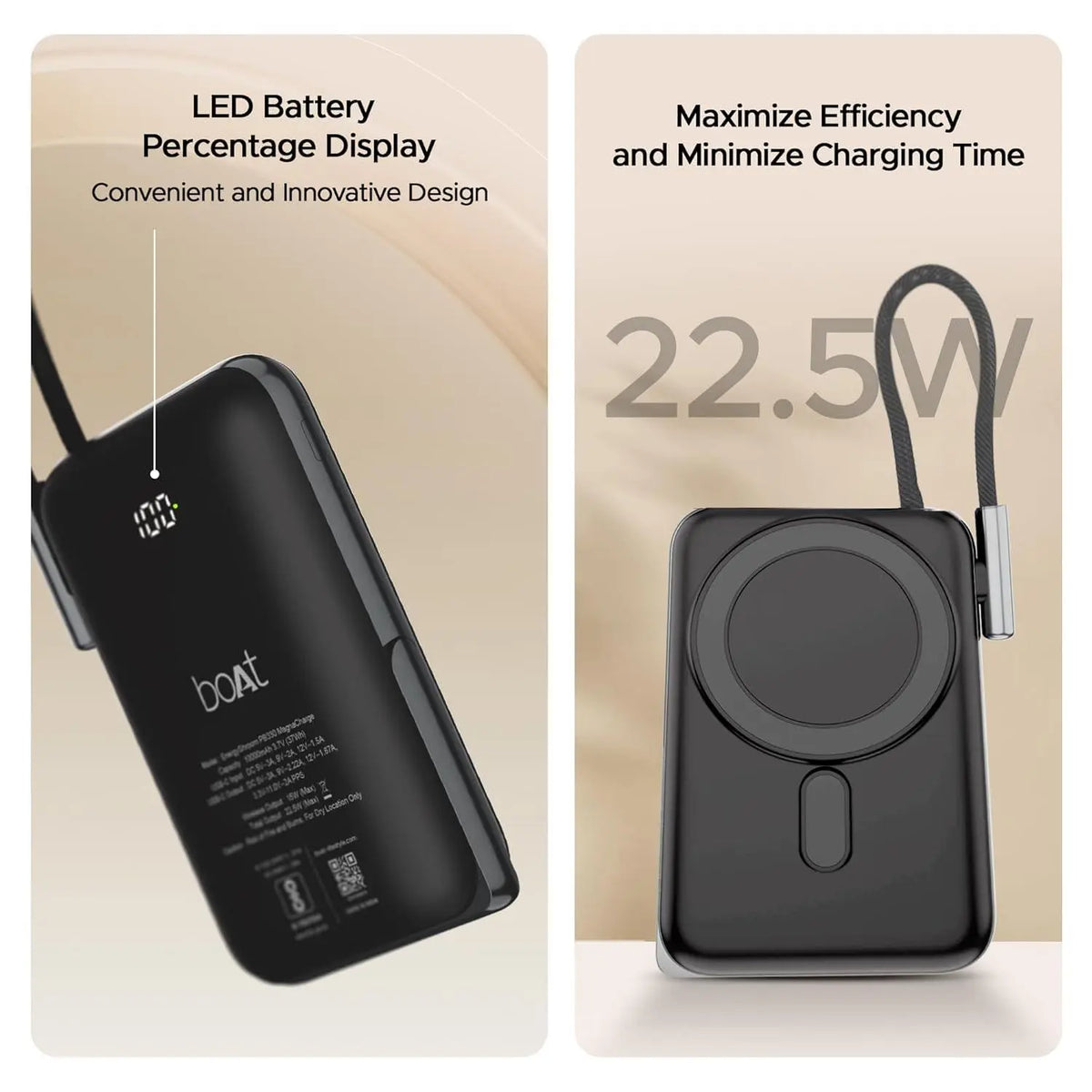 boAt Energyshroom PB330 MagnaCharge 10000 mAh Magnetic Wireless Power Bank w/ 15W Wireless Charging, Metal Stand,Magnacharge Ring for iPhone and Android Phones w/Wireless Charge(Black) - Nalanda Enterprises
