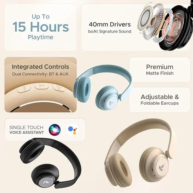 boAt Rockerz 450 Bluetooth On Ear Headphones with Mic, Upto 15 Hours Playback, 40MM Drivers, Padded Ear Cushions, Integrated Controls and Dual Modes - Nalanda Enterprises