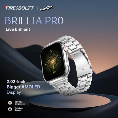 Fire-Boltt Brillia Pro Smart Watch with 51.3mm (2.02 inch) AMOLED Display, Bluetooth Calling, SpO2, Heart Rate Monitoring, 120+ Sports Modes, IP67 Waterproof, Long Battery Life (Black Wave)