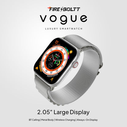 Boltt Newly Launched Vogue Large 2.05" Display Smart Watch, Always On Display, Wireless Charging, App Based GPS with Bluetooth Calling & 500+ Watch Faces (Loop Orange)