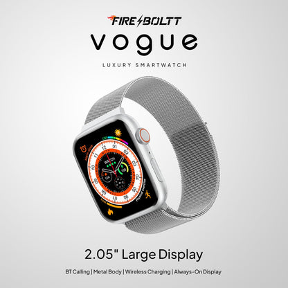 Boltt Newly Launched Vogue Large 2.05" Display Smart Watch, Always On Display, Wireless Charging, App Based GPS with Bluetooth Calling & 500+ Watch Faces (Loop Orange)