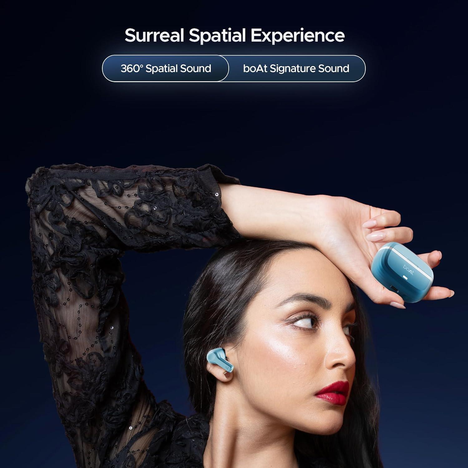 boAt Nirvana Space Truly Wireless in-Ear Earbuds w/ 360º Spatial Audio, ANC (~32dB),100HRS Playback,4 Mics w/AI-ENx™,in-Ear Detection,DLC Drivers, Multipoint Connectivity Ear Buds TWS (Cosmic Black) - Nalanda Enterprises