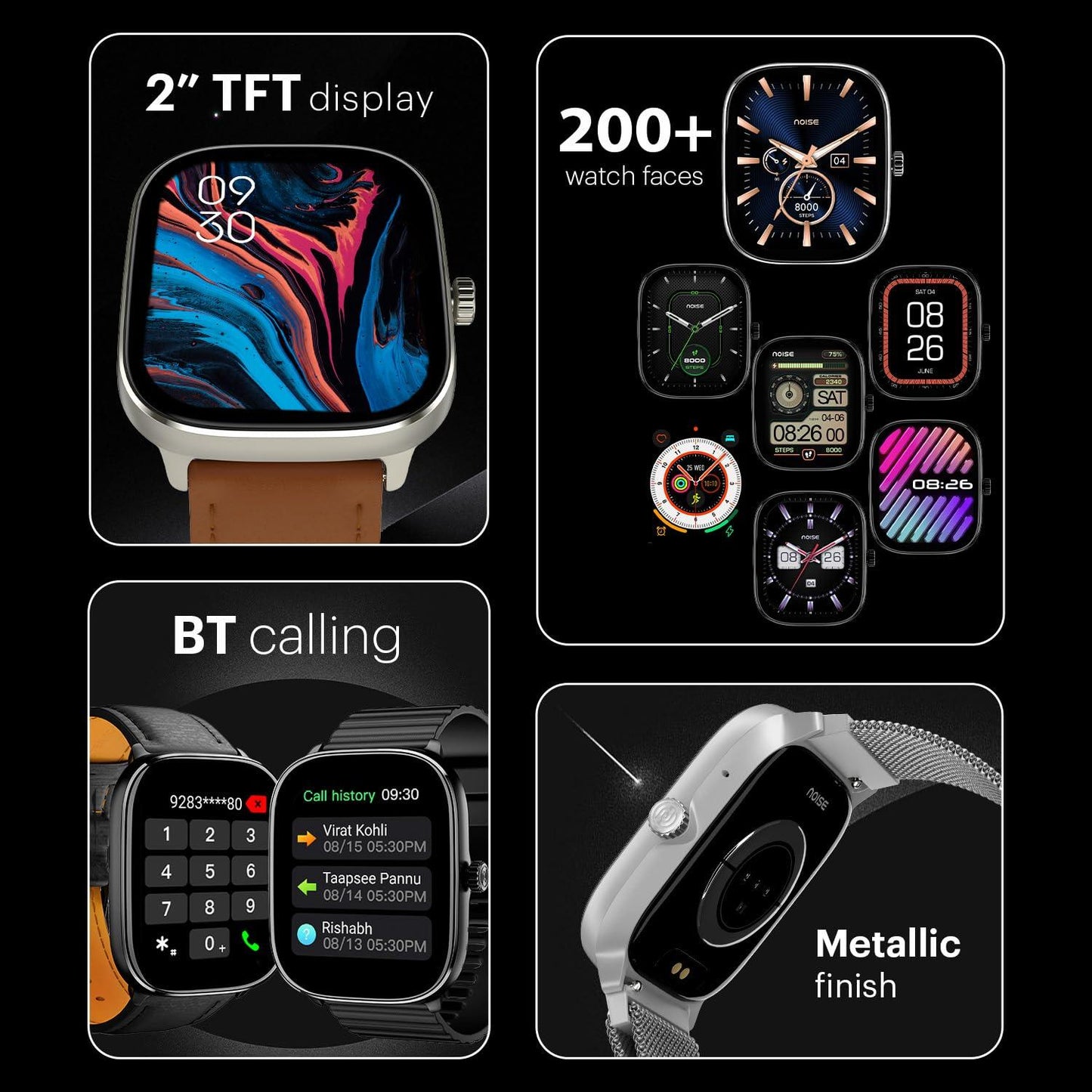 Noise New Macro Smart Watch with 2.0” HD Display,Metallic Finish BT Calling, Functional Crown, 7 Days Battery Life, Sleep Tracking, 200+ Watch Faces (Elite Black) - Nalanda Enterprises