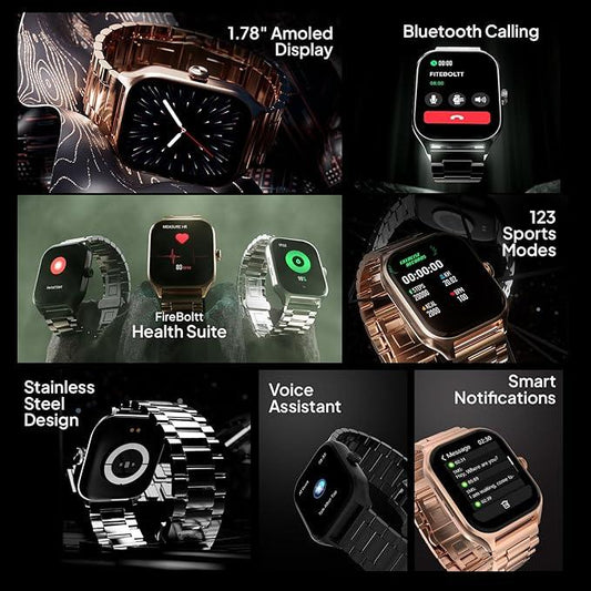 Fire-Boltt Solaris 1.78” AMOLED Always-on Display with 368 * 448 px Resolution, 123 Sports Mode, IP68 Water-Resistant, Long-Lasting Battery Life and Comprehensive Health Tracking - Nalanda Enterprises