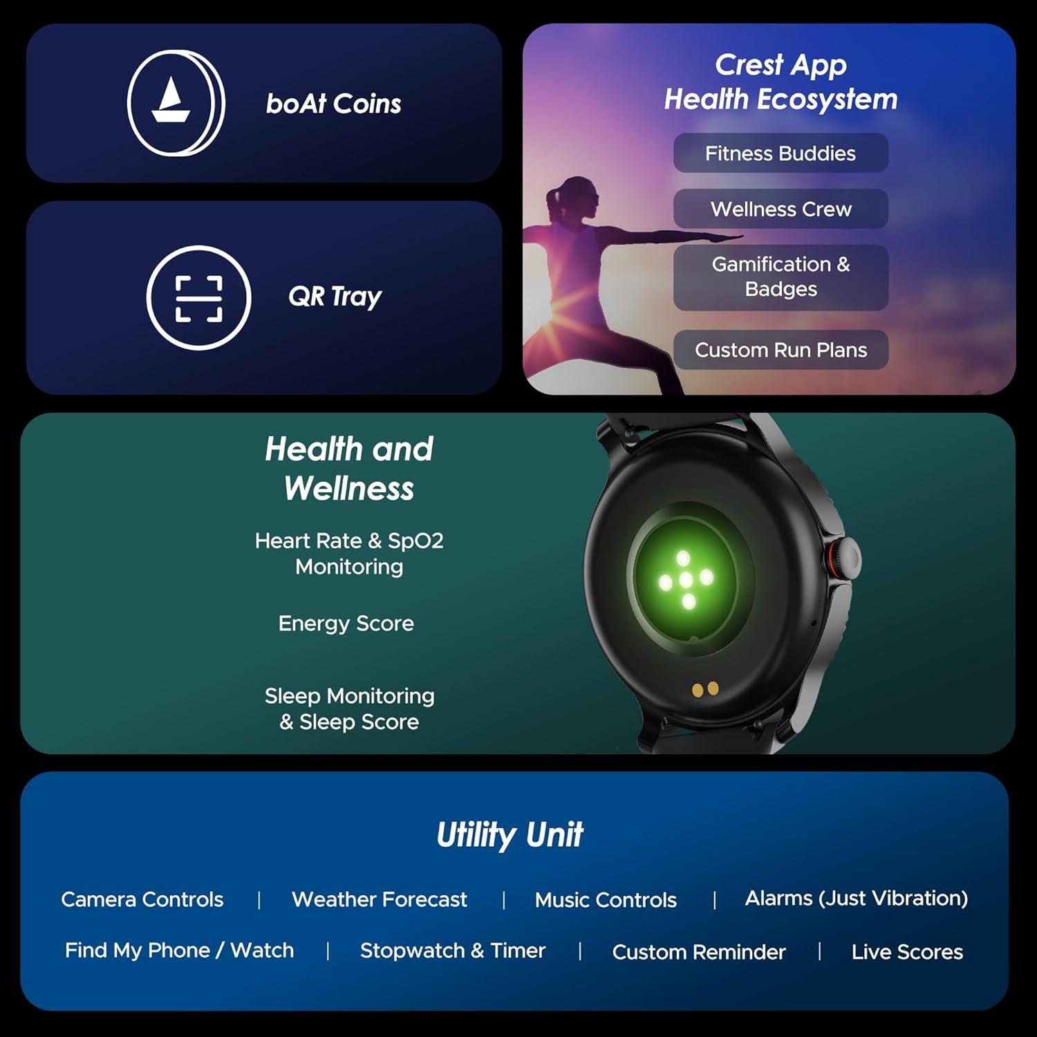 boAt Lunar Discovery w/ 1.39" (3.5 cm) HD Display, Turn-by-Turn Navigation, DIY Watch Face Studio, Bluetooth Calling, Emergency SOS, QR Tray, Smart Watch for Men & Women(Active Black) - Nalanda Enterprises